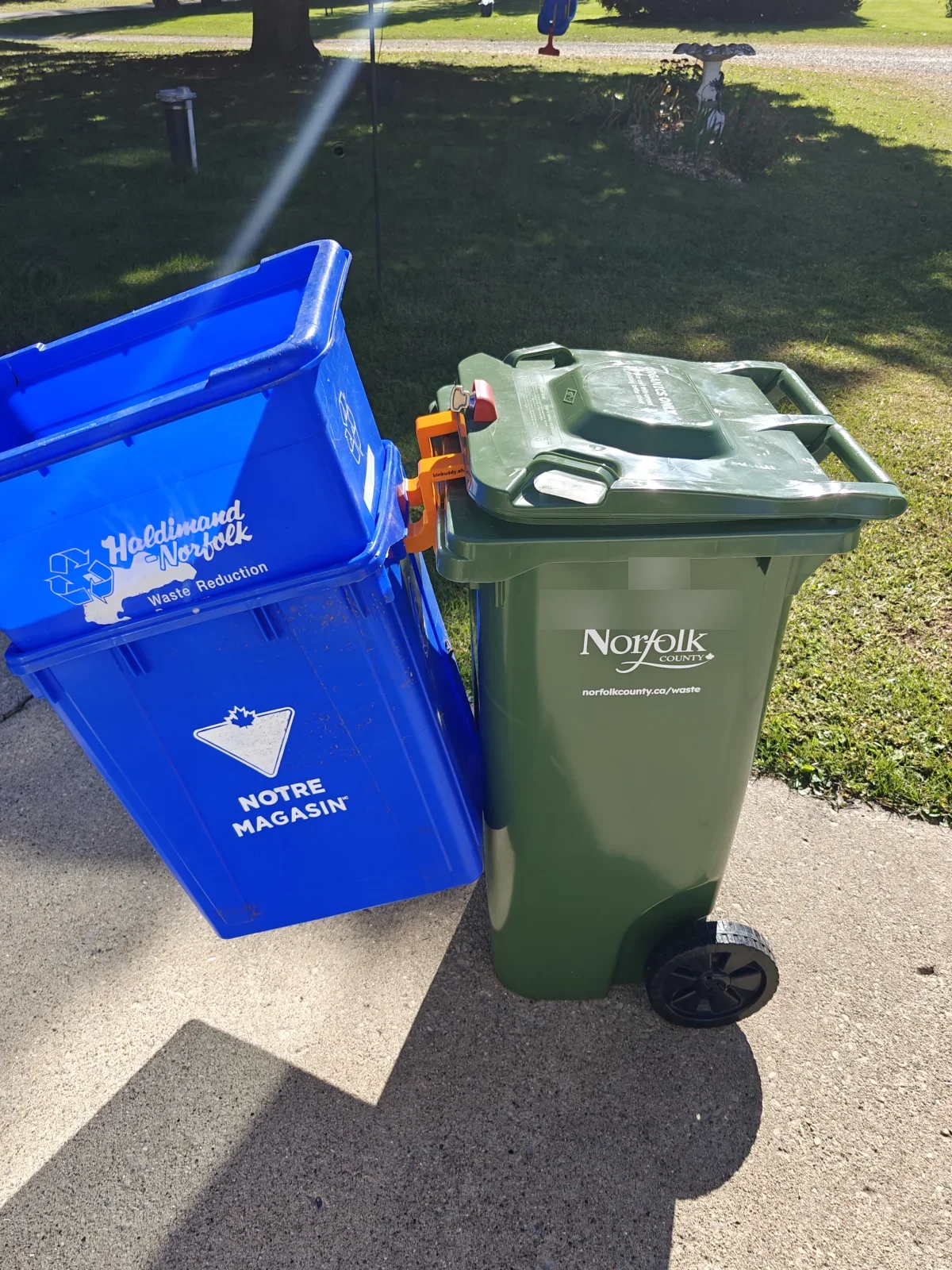 Shown with the Norfolk green bin and the blue recycling bins pictured here.